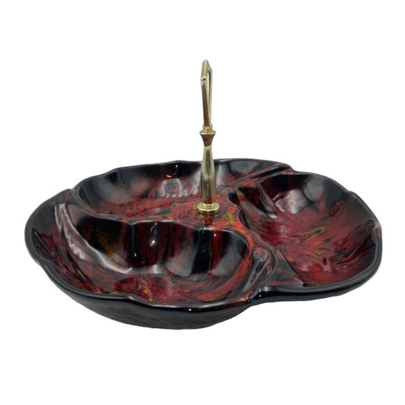 The Original California Pottery Vintage Divided Serving Tray With Brass Handle - Picture 5 of 13